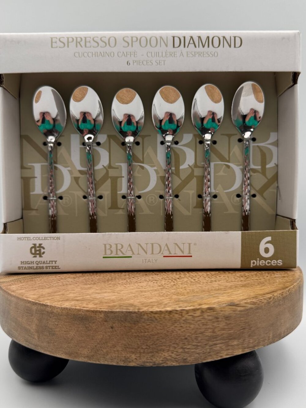 Brandani Italy Espresso Spoons Diamond Set of Six High Quality Stainless Steel
